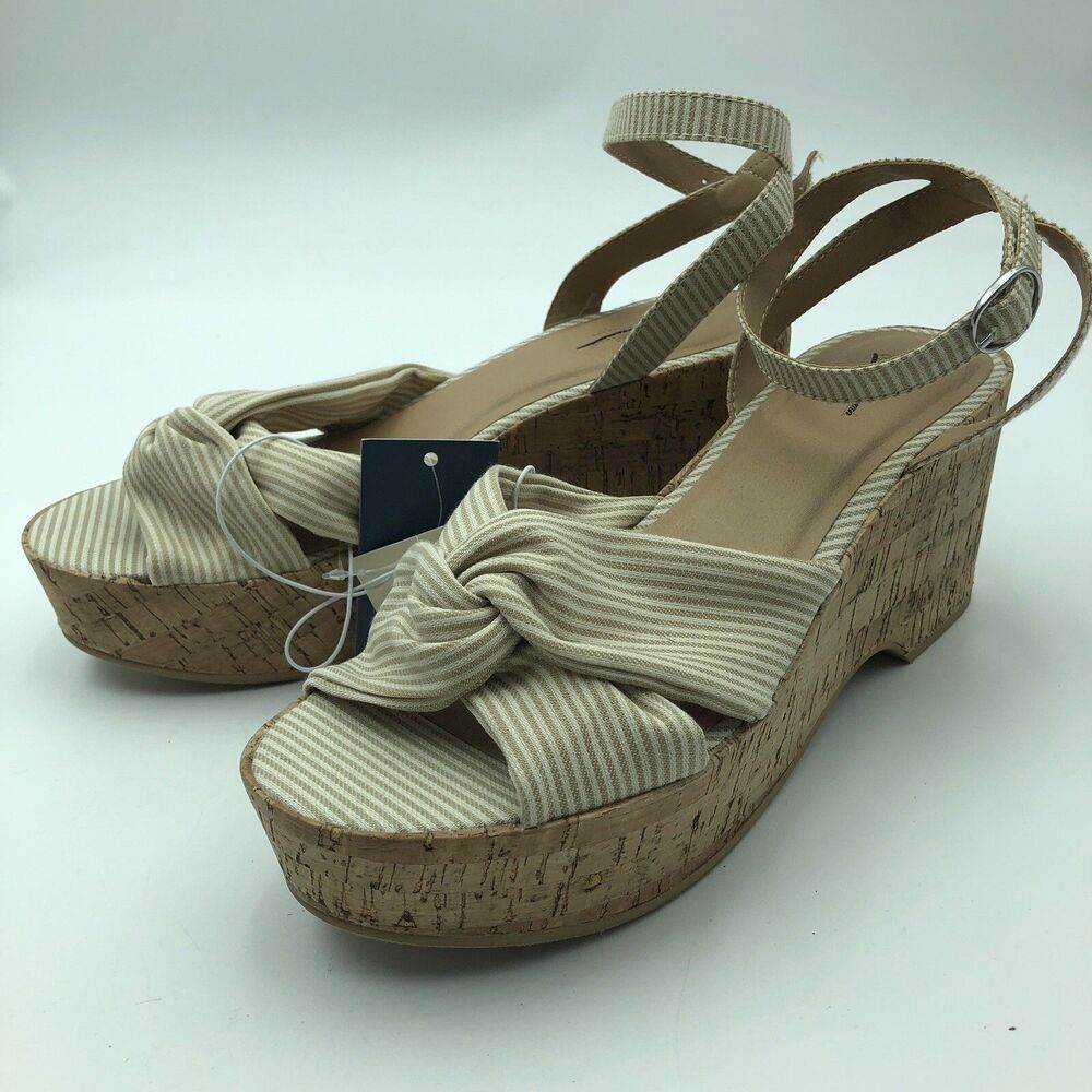 Universal Thread Tan Striped Cork Wedge Heels Ankle Strap 8.5 NWT